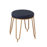 Alamkari India Metal / Velvet Velvet Navy Quilted Round Stool with Gold Legs
